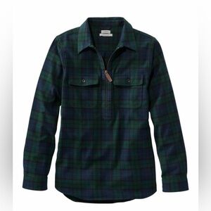 LL Bean Scotch Plaid Flannel Shirt, Quarter-Zip